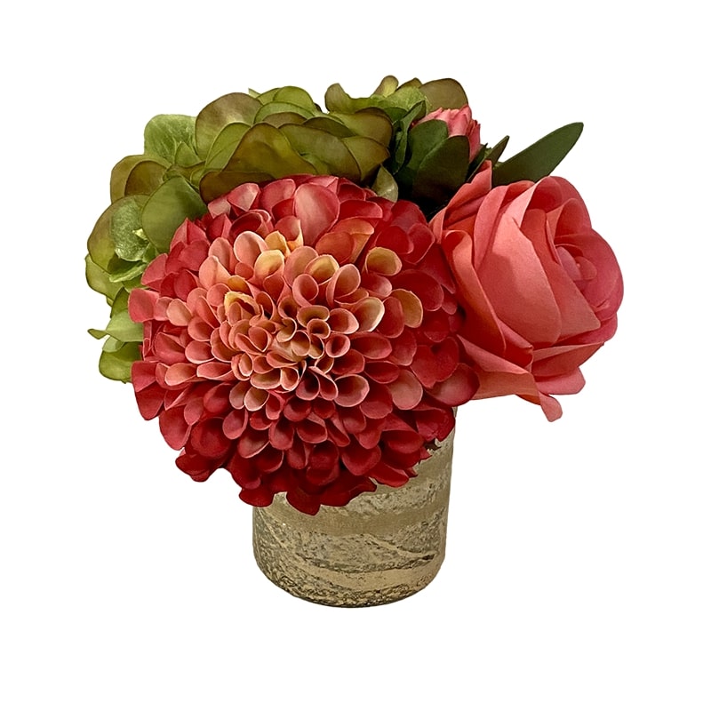 [RESSADALGP] Gold Glass Vase Small Artificial Pink Dahlia, Rose & H