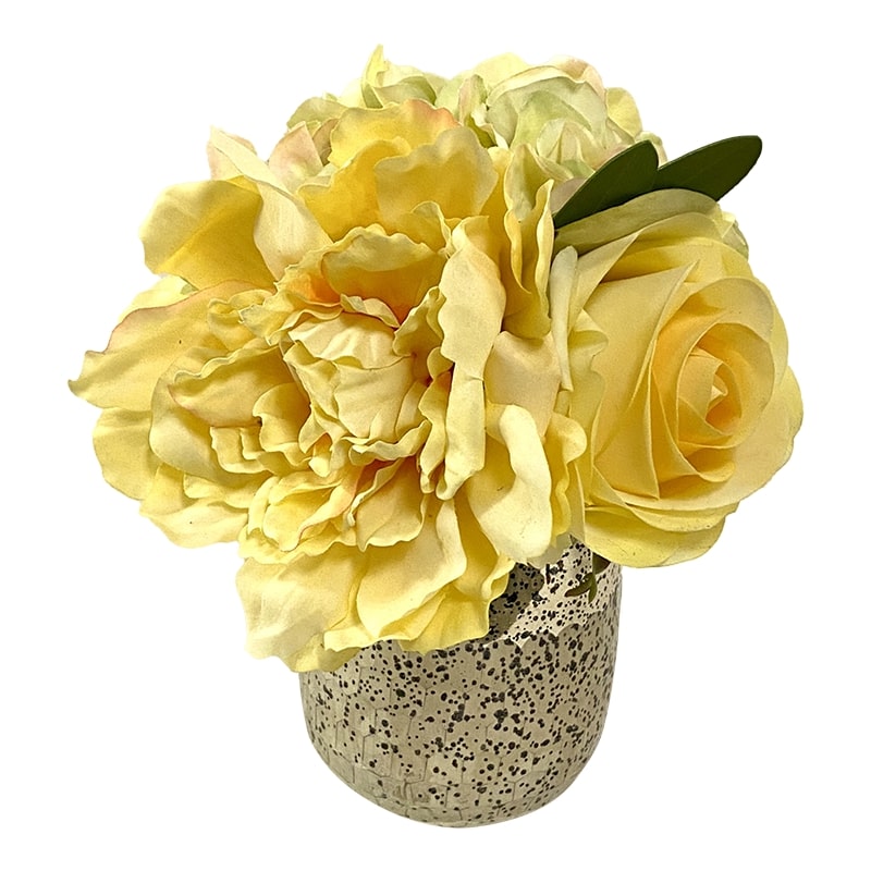 [RGVHS-APNHDLG] Round Glass Vase Hammered Small - Artificial Peony. Rose & Hydrangea Light Green