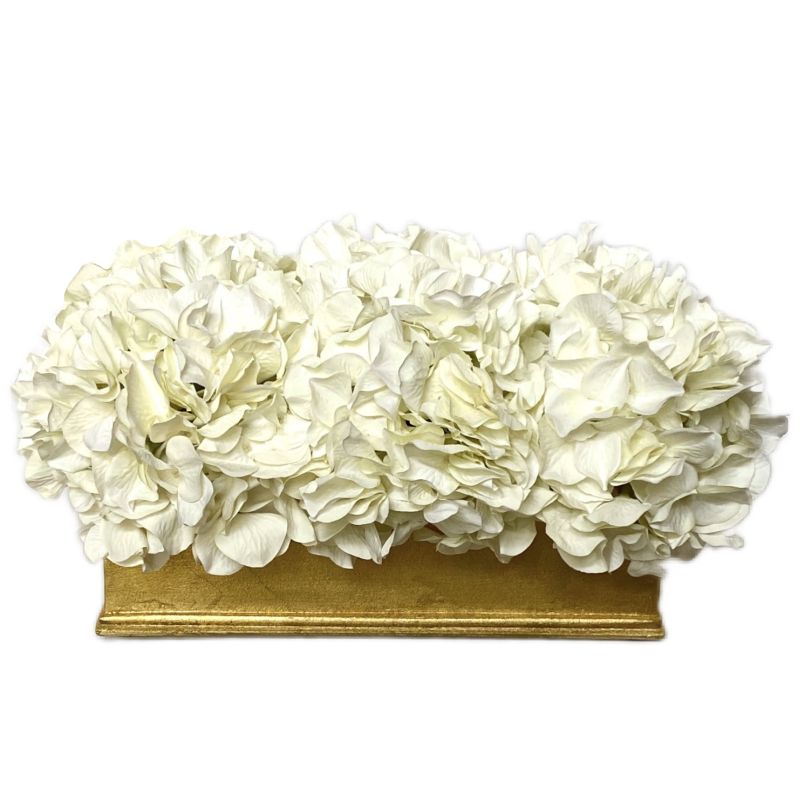 [RPS-G-AHDW] Rect Small Container Gold Leaf - Hydrangea White Artificial