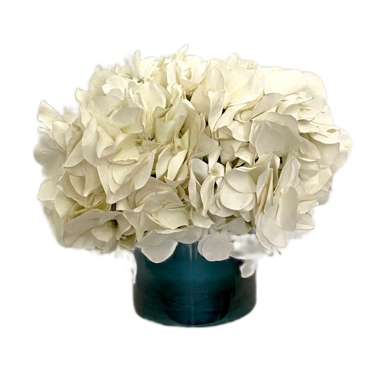 [THM-AHDW] Blue Glass Vase - Artificial Hydrangea White
