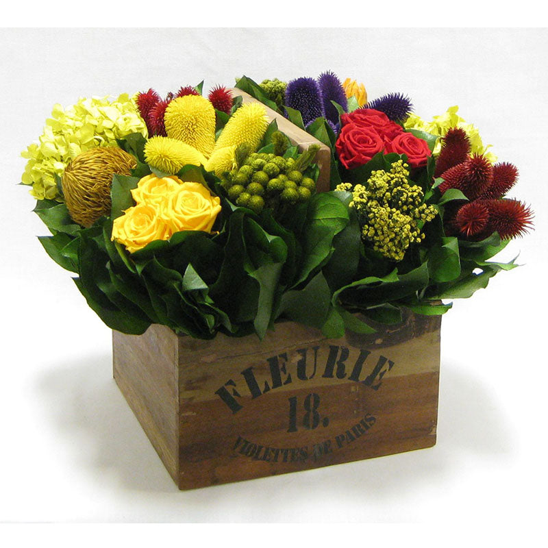 Wooden Basket w/ Handle Small - Multicolor w/ Clover, Roses, Banksia,  Protea & Hydrangea Basil – Bougainvillea