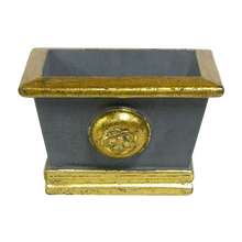 Load image into Gallery viewer, [WMRPM-DG-ECHDB] Wooden Mini Rect Container w/ Medallion Dark Blue Grey w/ Gold - Echinops w/Banksia, Brunia, Pharalis &amp; Hydrangea Basil

