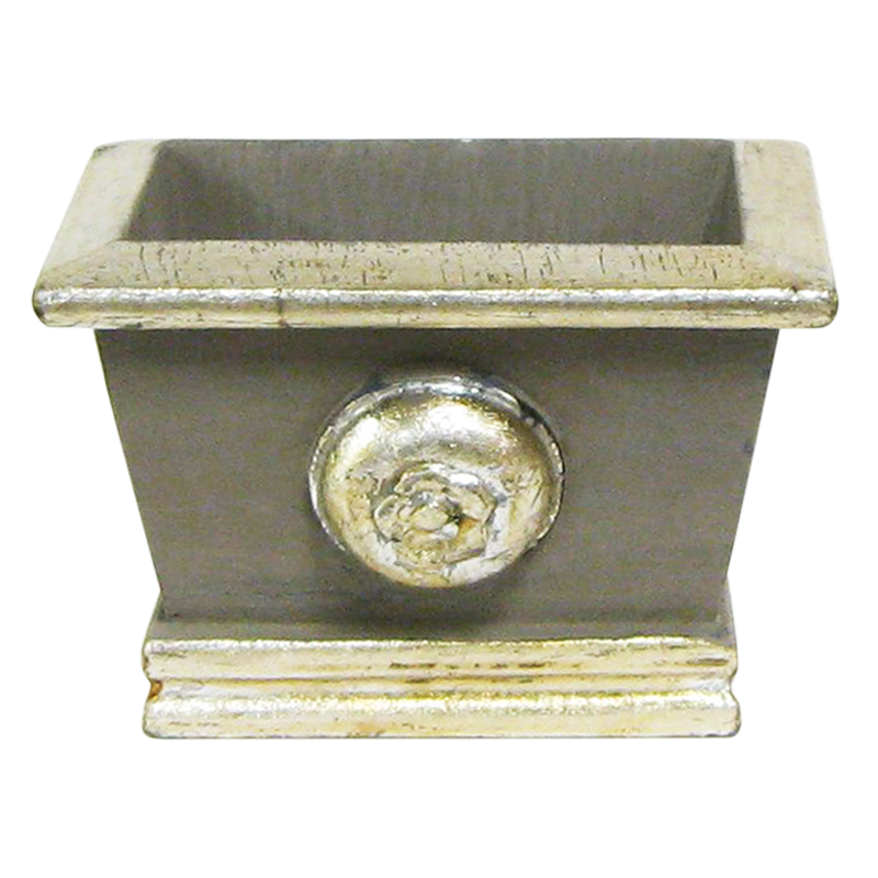 Wooden Mini Rect Planter w/ Medallion -  Dark Grey w/ Antique Silver