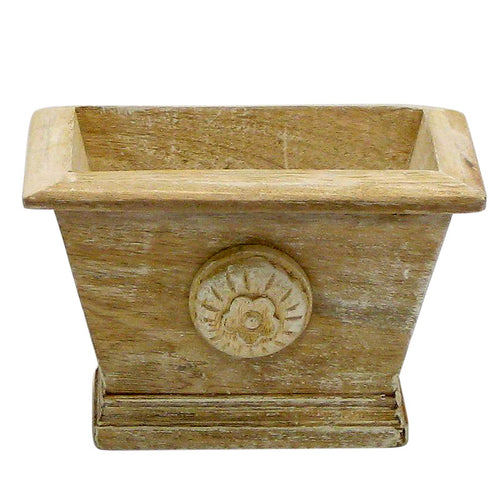 Wooden Mini Rect Planter w/ Medallion - Weathered Antique