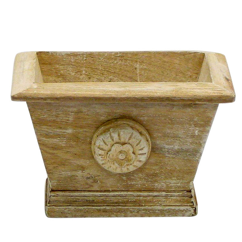 Wooden Mini Rect Planter w/ Medallion - Weathered Antique