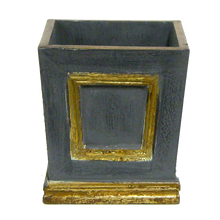 Load image into Gallery viewer, [WMSPI-DG-ECHDB] Wooden Mini Square Container w/ Inset Dark Blue Grey w/ Gold - Echinops w/Banksia, Brunia, Pharalis &amp; Hydrangea Basil
