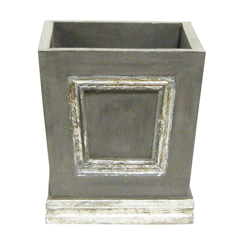 Wooden Mini Square Planter w/ Inset -  Dark Grey w/ Antique Silver