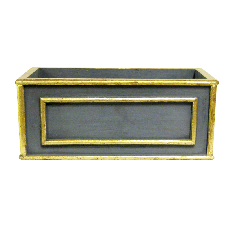 Wooden Rect Container Medium - Dark Blue Grey w/ Antique Gold