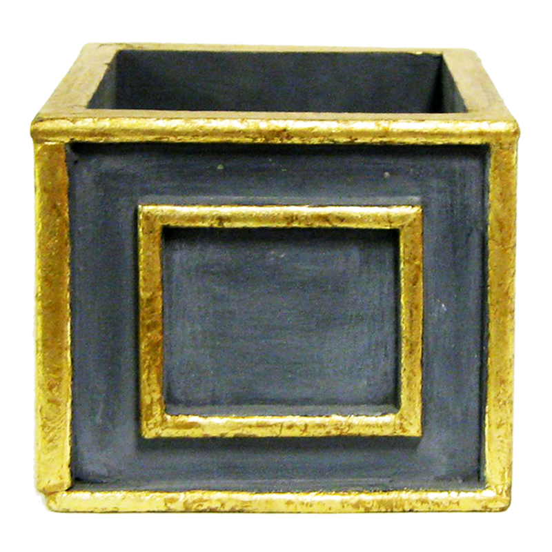 Wooden Square Planter - Dark Blue Grey w/ Antique Gold