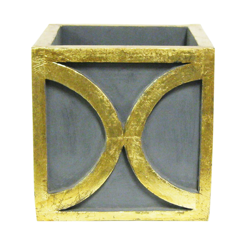Wooden Square Container w/ Half Circle - Dark Blue Grey w/ Antique Gold