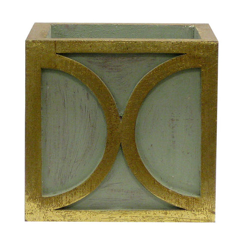 Wooden Square Container w/ Half Circle - Green w/ Antique Gold