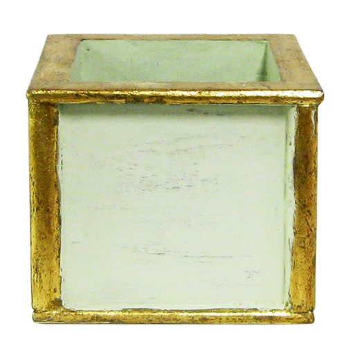 Wooden Square Container - Grey Green w/ Antique Gold