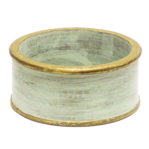 Wooden Short Round Container - Green w/ Gold