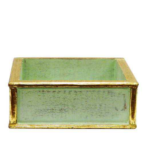 Wooden Short Square Planter - Gray Green w/ Gold