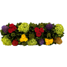 Load image into Gallery viewer, [RPL-G-MLPM] Rect Long Gold Leaf Container - Multicolor Roses Red Yellow, Hydrangea Basil Manzi

