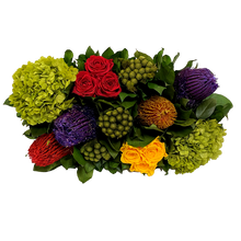 Load image into Gallery viewer, [RPS-G-MLPM] Small Rect Container Gold Leaf - Multicolor Roses Red Yellow Hydrangea Basil Manzi
