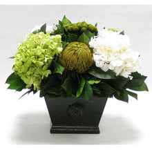 Load image into Gallery viewer, Wooden Mini Rect Container Antique Black - Brunia Yellow, Banksia Spring Green &amp; Hydrangea Basil and White
