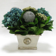 Load image into Gallery viewer, Wooden Mini Rect Container Gray Silver - Banksia Gray, Brunia Natural &amp; Hydrangea Natural Blue
