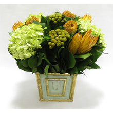 Load image into Gallery viewer, Wooden Mini Square Container Gray/Green - Banksia Coccinea Basil, Protea Yellow &amp; Hydrangea Basil
