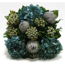 Load image into Gallery viewer, [WMSP-GS-BKBRHDNB] Wooden Mini Square Container Antique Silver - Banksia Lt Grey, Brunia Nat &amp; Hydrangea Natural Blue
