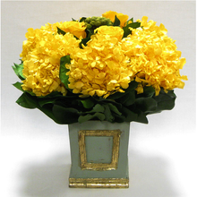 Load image into Gallery viewer, Wooden Small Square Container w/Inset Gray/Green -  Roses, Brunia &amp; Hydrangea Yellow
