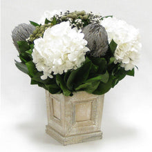 Load image into Gallery viewer, [WMSPI-WA-BKGYHDW] Wooden Mini Square Planter w/Inset Natural - Banksia Gray, Brunia Natural &amp; Hydrangea White
