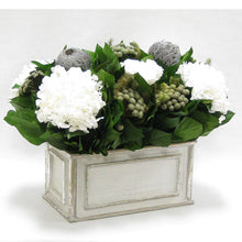Load image into Gallery viewer, [WRP-GS-RBKBRHDW] Wooden Rect Grey Silver Container - Roses White, Banksia Lt Grey, Brunia Nat &amp; Hydrangea White
