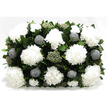 Load image into Gallery viewer, [WRPL-GS-RBKBRHDW] Wooden Rect Grey Silver Large Container - Roses White, Banksia Lt. Grey, Brunia Natural &amp; Hydrangea White
