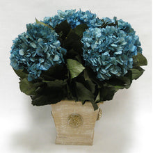 Load image into Gallery viewer, Wooden Square Container w/Medallion Weathered Antique - Hydrangea Natural Blue
