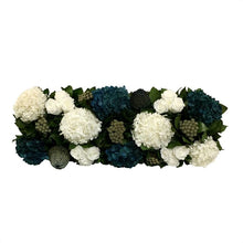 Load image into Gallery viewer, [WSRP-DS-RHDNBHDW] Wooden Short Rect Container Dark Grey w/ Silver - Roses White, Brunia Natural Brunia, Hydrangea Natural Blue &amp; White
