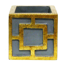 Load image into Gallery viewer, [WMSPQ-DG-ORGR2] Wooden Mini Square Container w/ Square - Dark Blue Grey w/ Antique Gold - Orchid White/Green Artificial
