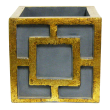 Load image into Gallery viewer, [WSPQ-DG-ORYE] Wooden Square Container w/ Square - Dark Blue Grey w/ Antique Gold - White &amp; Yellow Orchid Artificial
