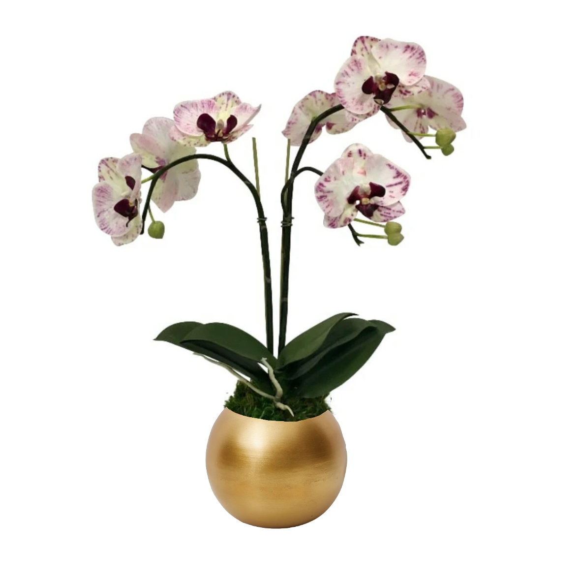 [GRB-OROCD] Gold Round Bowl Metal - Double Orchid Purple & White Artificial