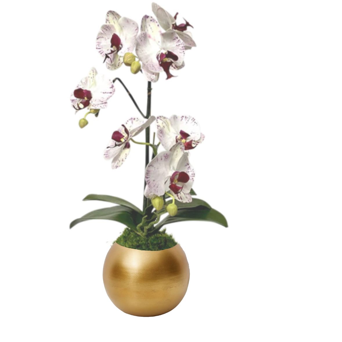 [GRB-OROCDT] Gold Round Bowl Metal - Double Orchid White & Purple Artificial