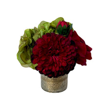 Load image into Gallery viewer, [RESS-ADALRR] Gold Glass Vase Small - Artificial Dahlia &amp; Rose Red and Hydrangea Basil
