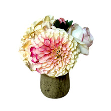 Load image into Gallery viewer, [RGVHS-ADALCP] Round Glass Hammered Vase Small - Artificial Dahlia &amp; Rose Cream/Pink and Hydrangea Cream
