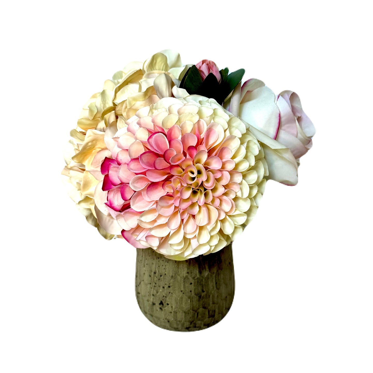 [RGVHS-ADALCP] Round Glass Hammered Vase Small - Artificial Dahlia & Rose Cream/Pink and Hydrangea Cream