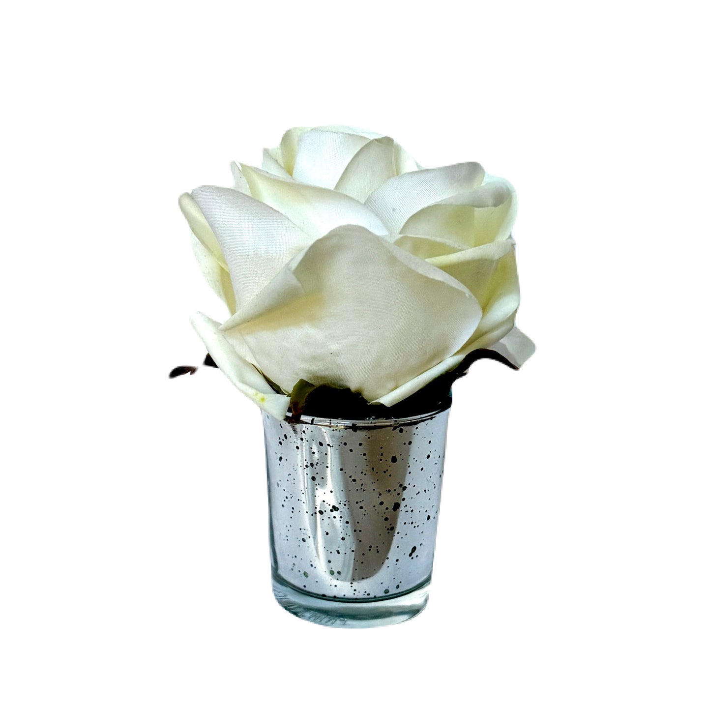 [GV-ARW] Silver Glass Votive - Artificial Rose White