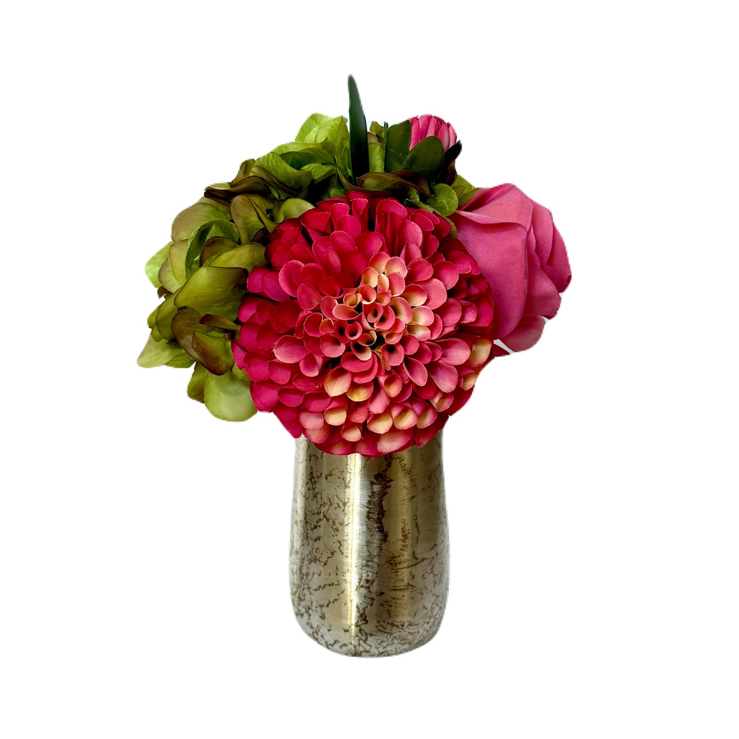 [NORS-ADALGP] Silver Metal Vase Small - Artificial Dahlia & Rose Red/Pink and Hydrangea Basil