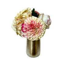 Load image into Gallery viewer, [NORS-ADALCP] Silver Metal Vase Small - Artificial Dahlia &amp; Rose Cream/Pink and Hydrangea Cream
