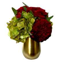 Load image into Gallery viewer, [MVGL-ADALRR] Metal Vase Gold Large - Artificial Dahlia &amp; Rose Red and Hydrangea Basil
