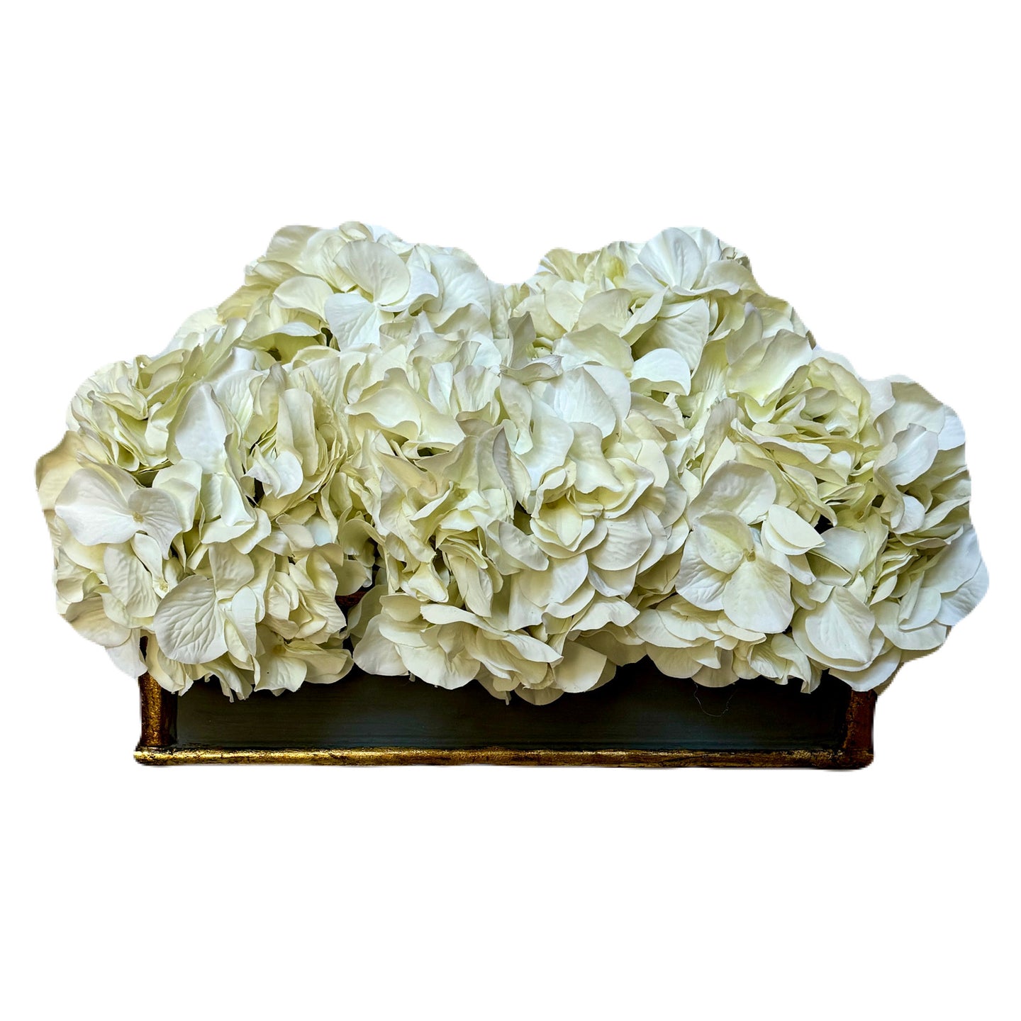 [WSRPS-DG-AHDW] Wooden Short Rect Container Small Dark Blue/Gold - Artificial Hydrangea White