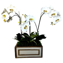 Load image into Gallery viewer, [WRP-PD-ORGR] Wooden Rect Container Patina - Artificial Orchid White &amp; Green
