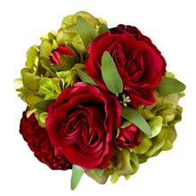 Load image into Gallery viewer, [MVGL-ADALRR] Metal Vase Gold Large - Artificial Dahlia &amp; Rose Red and Hydrangea Basil
