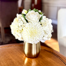 Load image into Gallery viewer, [MVGL-ADALWW] Metal Vase Gold Large - Artificial Dahlia &amp; Rose White and Hydrangea White
