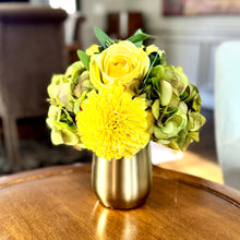 Load image into Gallery viewer, [MVGL-ADALYY] Metal Vase Gold Large - Artificial Dahlia &amp; Rose Yellow and Hydrangea Basil
