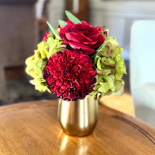 Load image into Gallery viewer, [MVGL-ADALRR] Metal Vase Gold Large - Artificial Dahlia &amp; Rose Red and Hydrangea Basil
