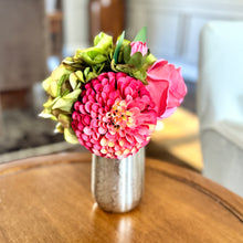 Load image into Gallery viewer, [NORS-ADALGP] Silver Metal Vase Small - Artificial Dahlia &amp; Rose Red/Pink and Hydrangea Basil
