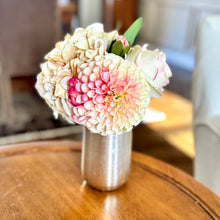 Load image into Gallery viewer, [NORS-ADALCP] Silver Metal Vase Small - Artificial Dahlia &amp; Rose Cream/Pink and Hydrangea Cream
