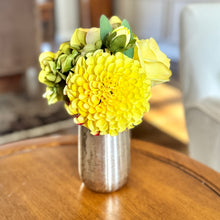 Load image into Gallery viewer, [NORS-ADALYY] Silver Metal Vase Small - Artificial Dahlia &amp; Rose Yellow and Hydrangea Basil
